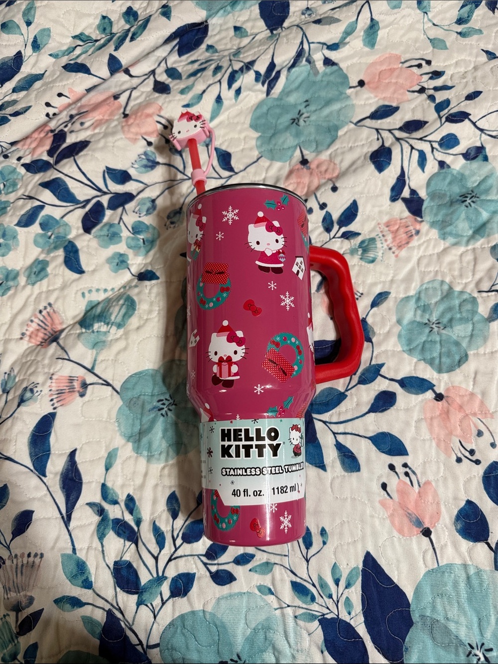 Hello Kitty Pink and Red Holiday Travel Tumbler with Straw. Brand new with paper